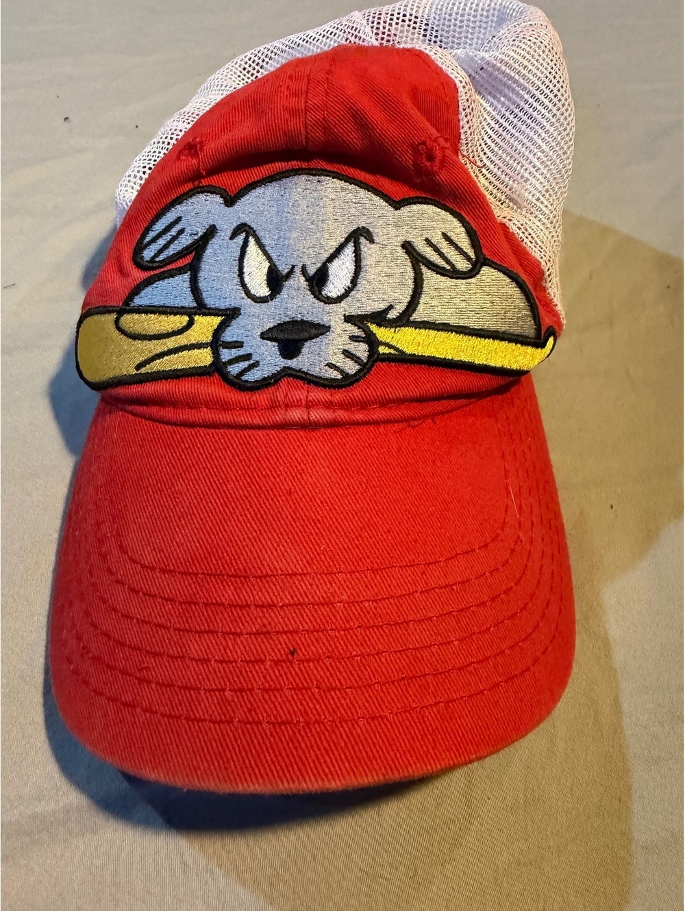 OC Sports Youth Red and White Mesh Baseball Cap with Dog Logo